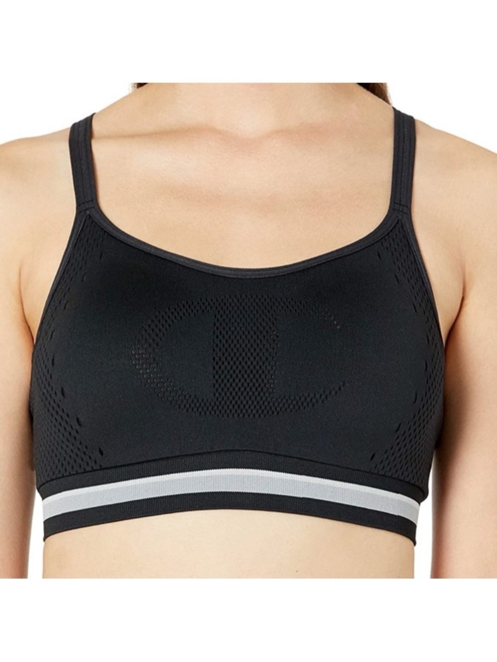 Champion The Infinity Everyday Shape Logo Athletic Sports Bra: Black